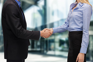 Image showing businessman and businesswoman shaking hands