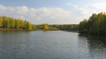 Image showing Autumn view of lake and forest