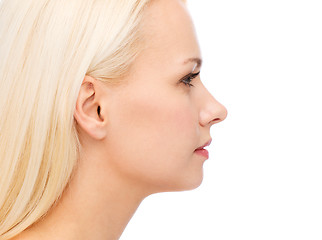 Image showing close up of clean face of beautiful young woman