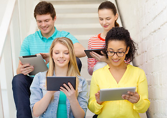 Image showing smiling students with tablet pc computer