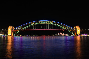 Image showing Sydney Harbour Bridge glows in beautiful colours