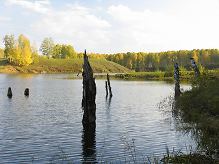 Image showing Autumn view of lake and forest