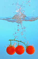 Image showing red tomatoes thrown into clear water