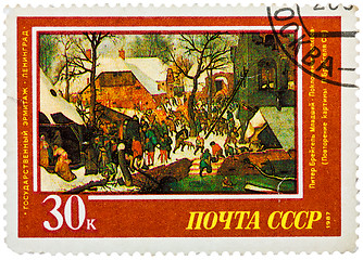 Image showing Stamp printed in the Russia, shows draw by artist Pieter Bruegel