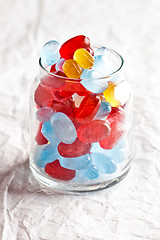 Image showing colorful candies in glass jar 