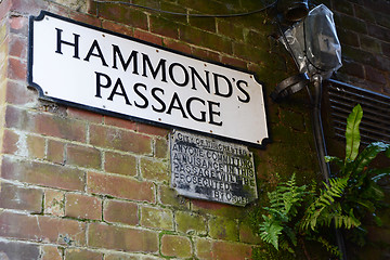 Image showing Hammond's Passage with an archaic public notice