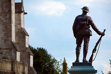 Image showing Bronze statue of a rifleman outside Winchester Cathedral