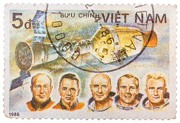 Image showing Stamp printed in Vietnam shows Apollon Soyuz Test Project crew S