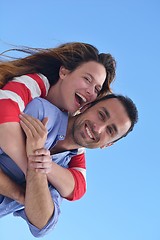 Image showing happy young romantic couple have fun relax