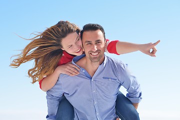 Image showing happy young romantic couple have fun relax