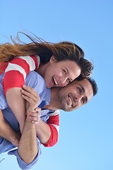 Image showing happy young romantic couple have fun relax