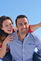 Image showing happy young romantic couple have fun relax