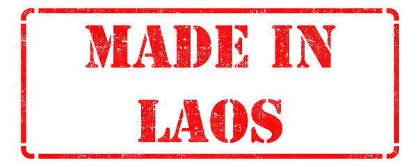 Image showing Made in Laos - inscription on Red Rubber Stamp.