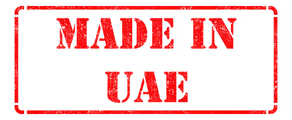 Image showing Made in UAE - inscription on Red Rubber Stamp.