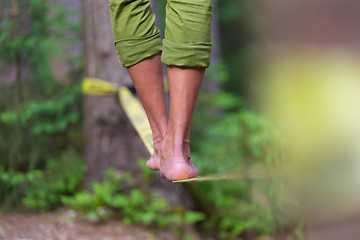 Image showing Slack line in the nature.