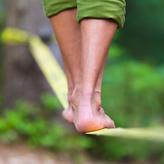 Image showing Slack line in the nature.