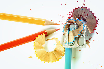 Image showing Pencils and sharpener