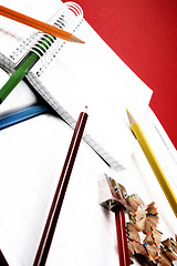 Image showing Color pencil and agenda