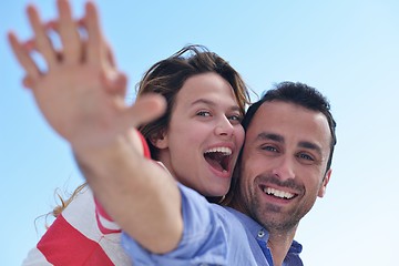 Image showing happy young romantic couple have fun relax