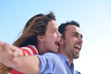 Image showing happy young romantic couple have fun relax