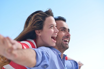 Image showing happy young romantic couple have fun relax