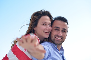 Image showing happy young romantic couple have fun relax