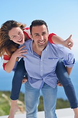 Image showing happy young romantic couple have fun relax