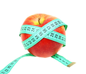 Image showing Measure tape on red apple