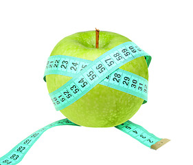 Image showing Measure tape on green apple