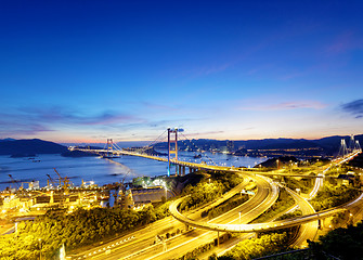 Image showing tsing ma bridge sunset