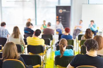 Image showing Round table discussion at Business convention.