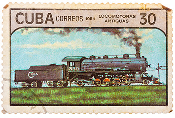 Image showing Postage stamps printed in CUBA shows trains and locomotives
