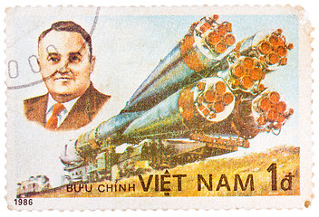 Image showing Stamp printed in the Vietnam shows Korolev spacecraft designer a