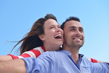 Image showing happy young romantic couple have fun relax