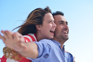 Image showing happy young romantic couple have fun relax