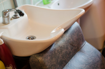 Image showing ceramic sink at hairdressing salon 