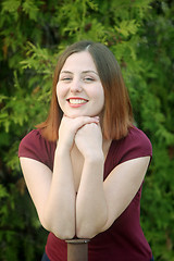 Image showing Young woman posing outside