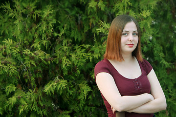 Image showing Young woman posing outdoors