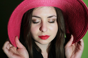 Image showing Woman wearing pink hat