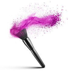 Image showing makeup brush with pink powder isolated