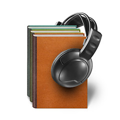 Image showing headphones with books isolated on white