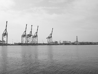 Image showing Black and white Porto Vecchio old harbour in Genoa