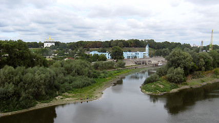 Image showing landscape with grey clouds and Desna river