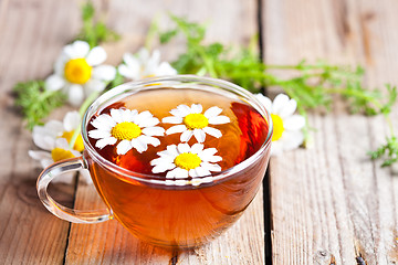 Image showing cup of tea with chamomile flowers 