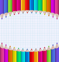 Image showing Rainbow of pencils on paper sheet background