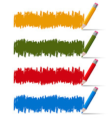 Image showing Set of colored doodle sketch banners. Hand-drawn with crayons