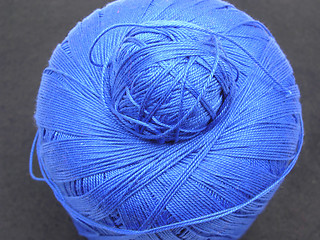 Image showing Two blue balls of wool  arranged on a black background