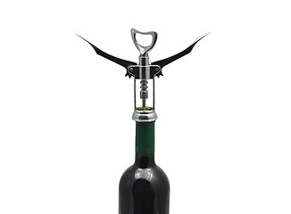 Image showing Red wine and corkscrew