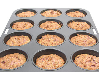 Image showing Raspberry muffins in a muffin cake pan 