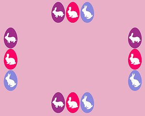 Image showing Card with easter bunnys and easter eggs